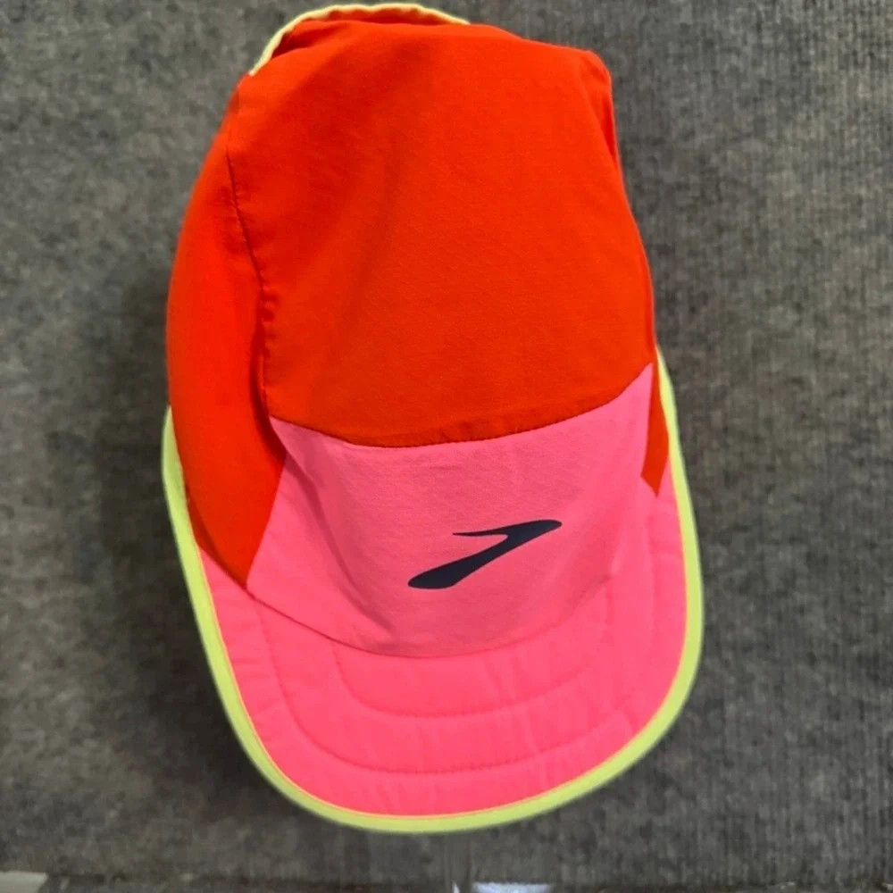 Brooks Running Hat Neon Pink Orange Lime Green Colorblock Performance Cap